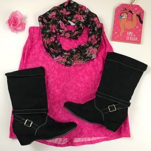 Bundle, Zodiac Black boots, rose scarf, pink skirt